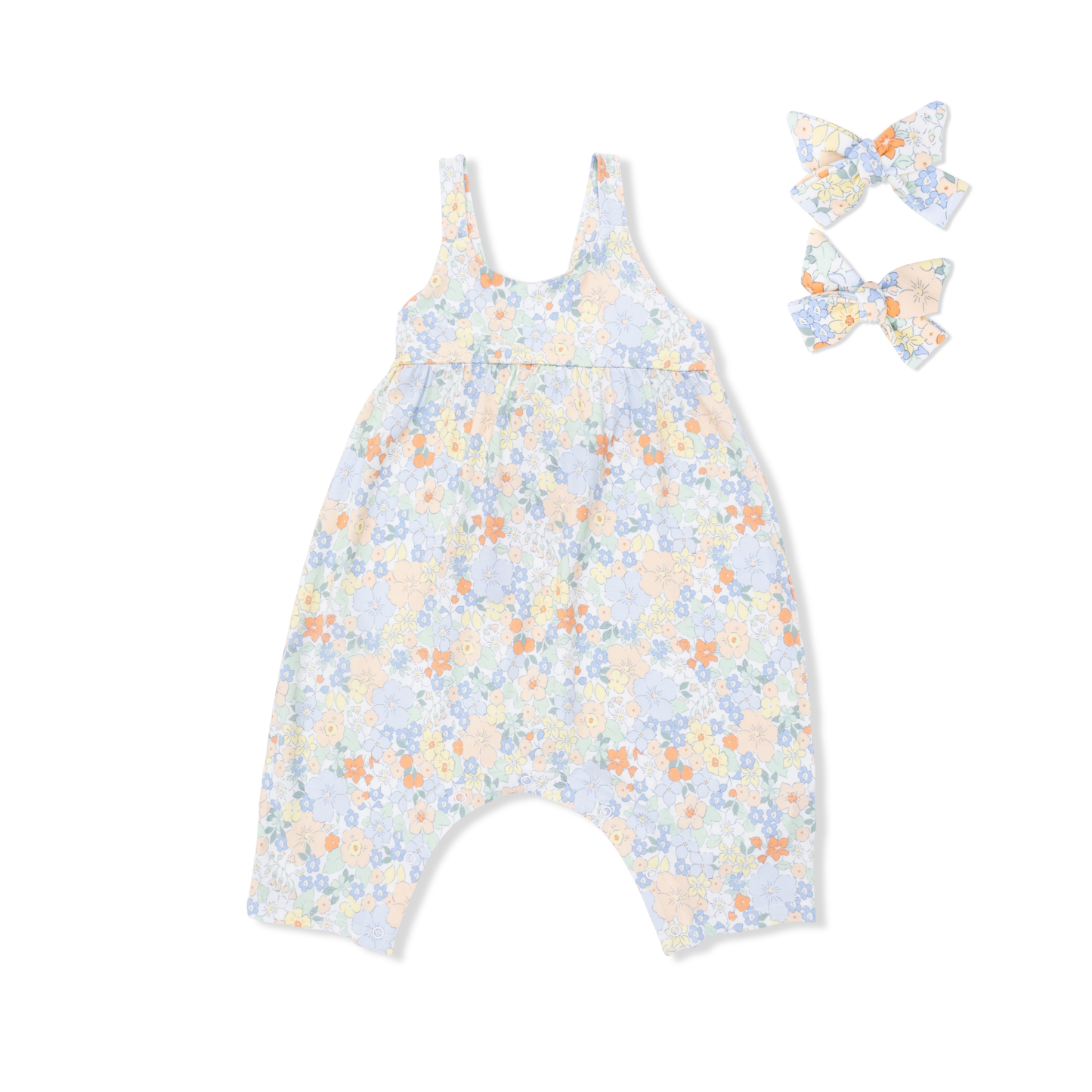 Georgia Floral - Tie Back Romper & 2 Pack Hair Bow Set