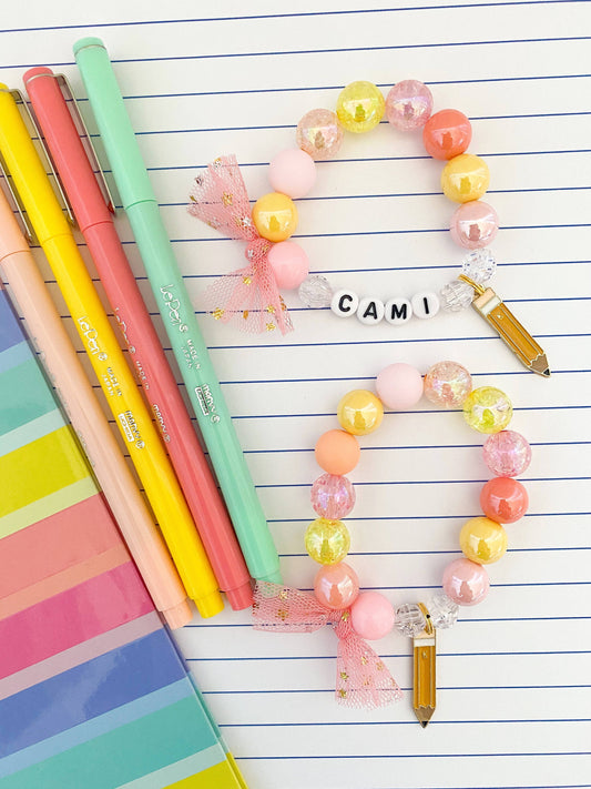 Back to School:  Pencil PASTEL Colors Charm Bracelet