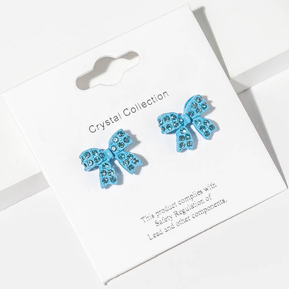 Crystal Rhinestone Bow Stud Earrings