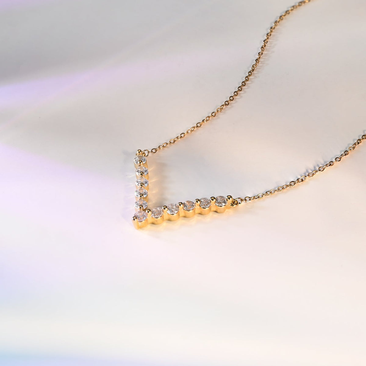 Brilliance V-Bar Chevron Zircon & Gold Necklace