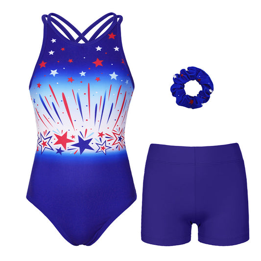 Celebrate Stars Crisscross Back Gymnastics Leotard Set for Girls