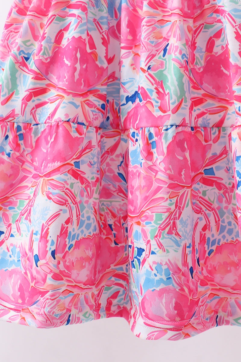 Pink floral smocked ruffle womens tiered dress