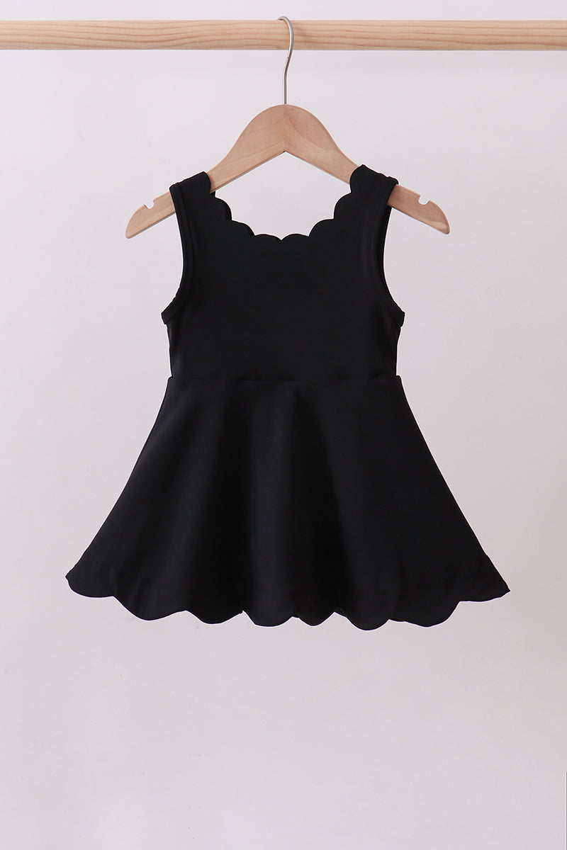 Black scalloped active womens dress