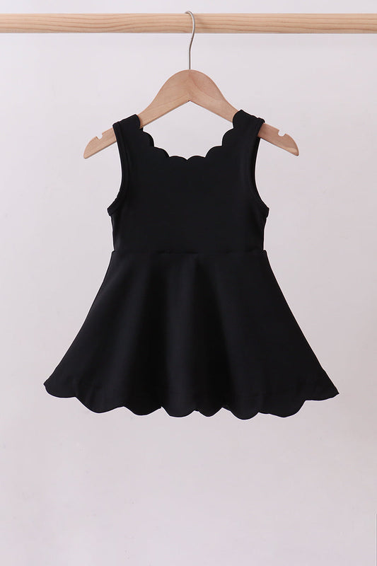 Black scalloped active womens dress