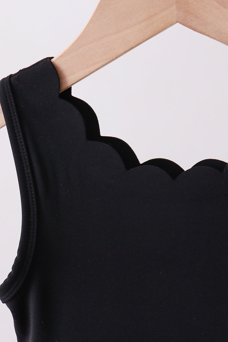 Black scalloped active womens dress