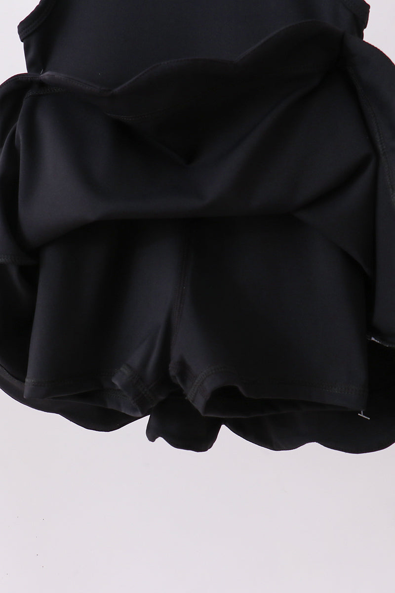 Black scalloped active womens dress