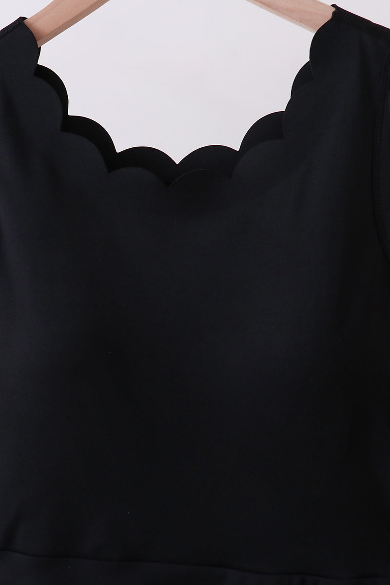 Black scalloped active womens dress