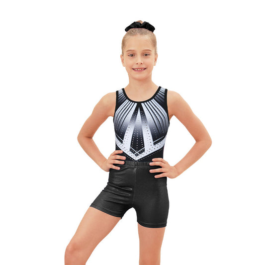 Advanced-grey Diamond Gymnastics Leotard with Shorts Set