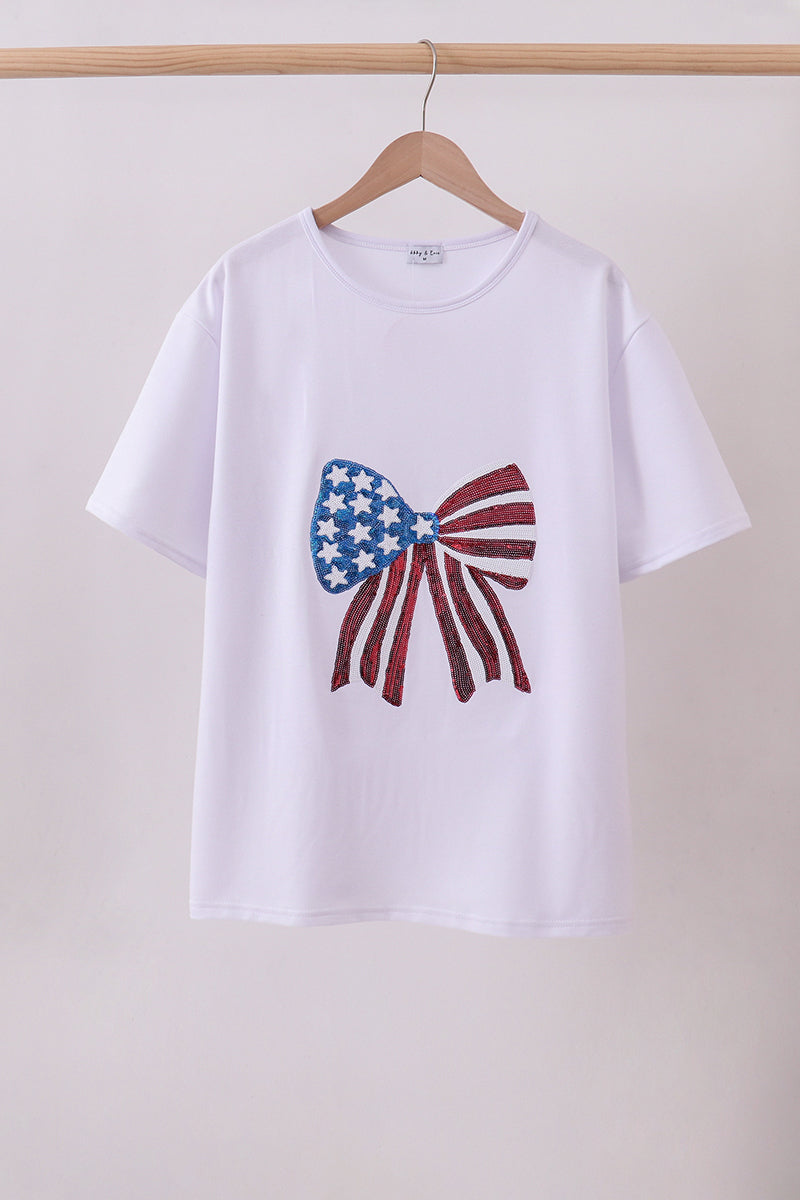 White bow sequin mom & me top