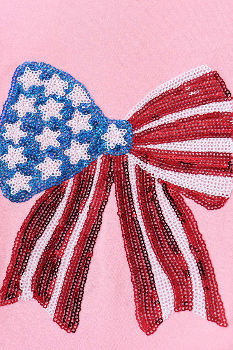 Pink flag bow sequin mom & me shirt