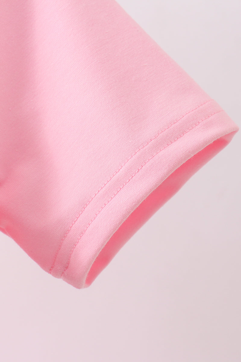Pink flag bow sequin mom & me shirt