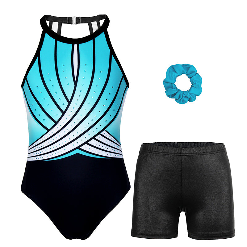 Aqua-line Diamond Clasp Back Gymnastics Leotard Set
