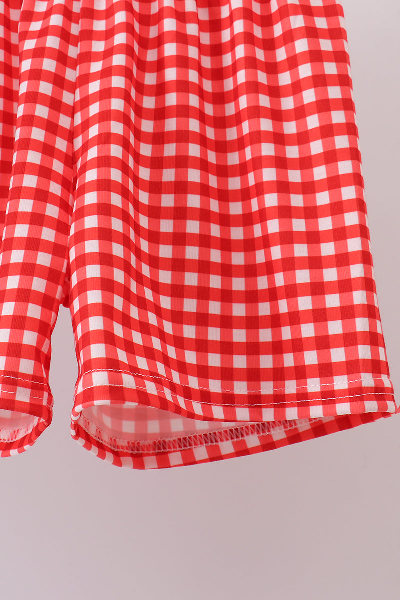 Navy School Bus Smocked Gingham Shorts Set