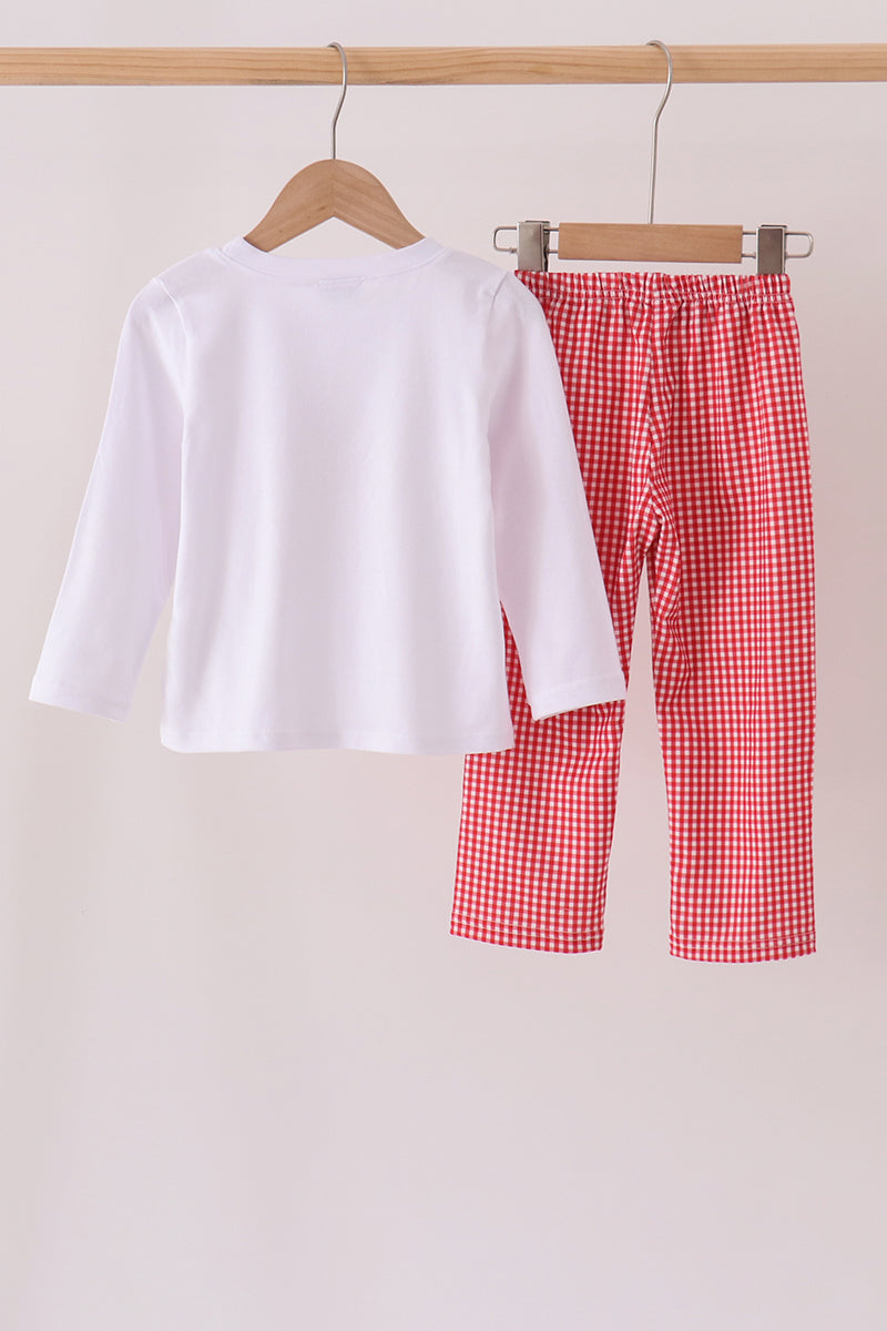 Red Football Embroidery Pants Set