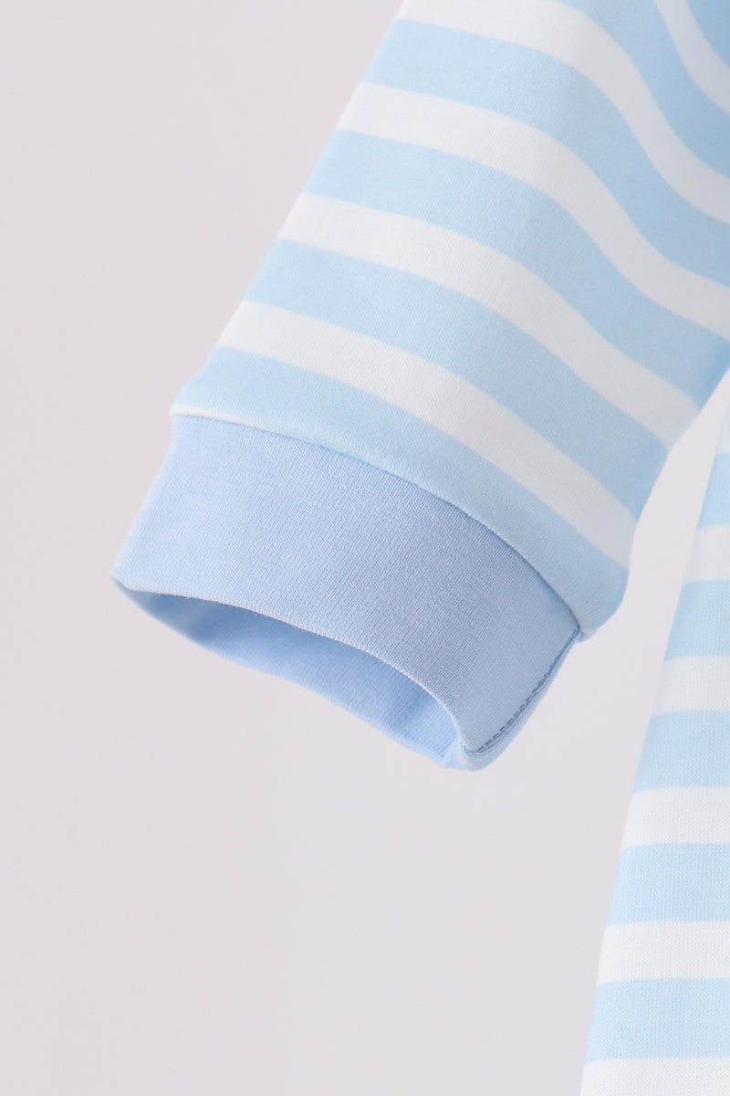 Blue Football Embroidery Stripe Romper