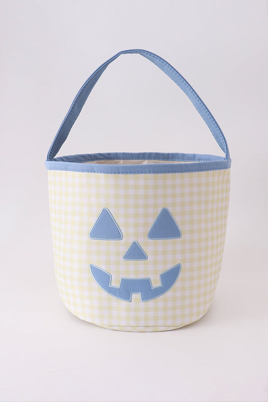 Yellow Blue Pumpkin Applique Gingham Basket