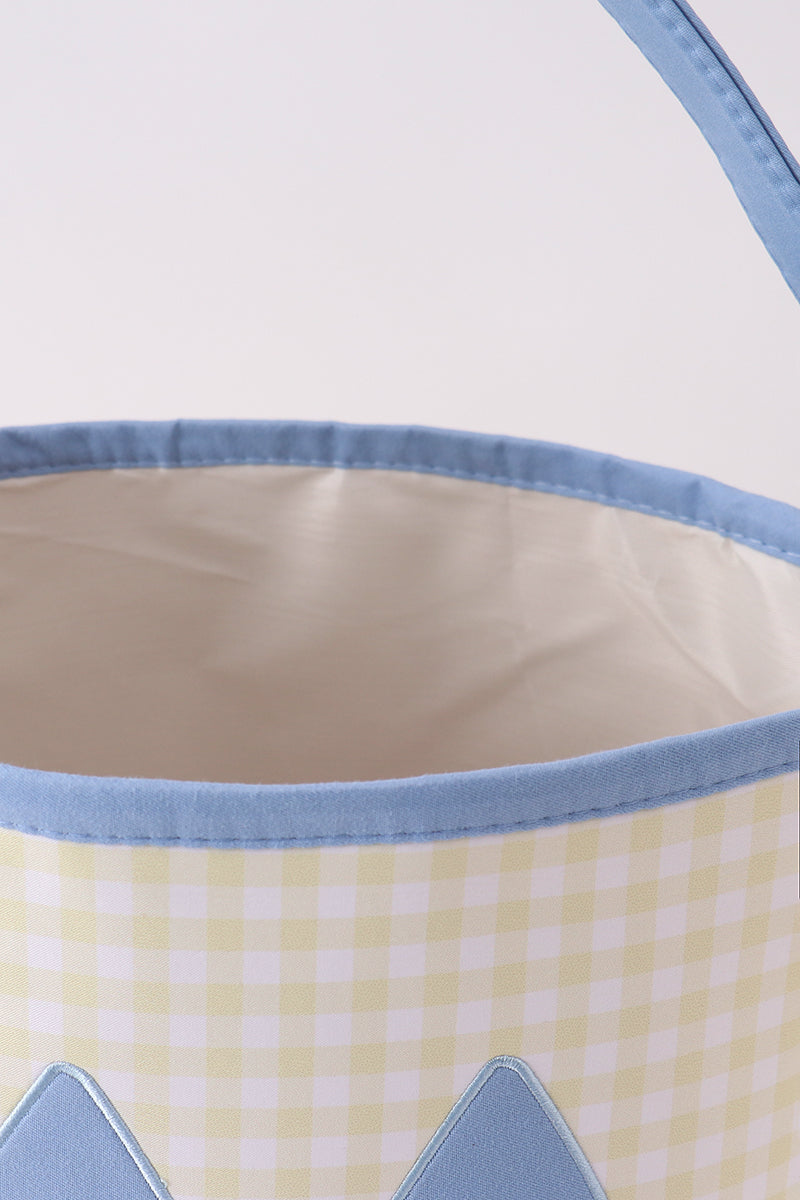 Yellow Blue Pumpkin Applique Gingham Basket