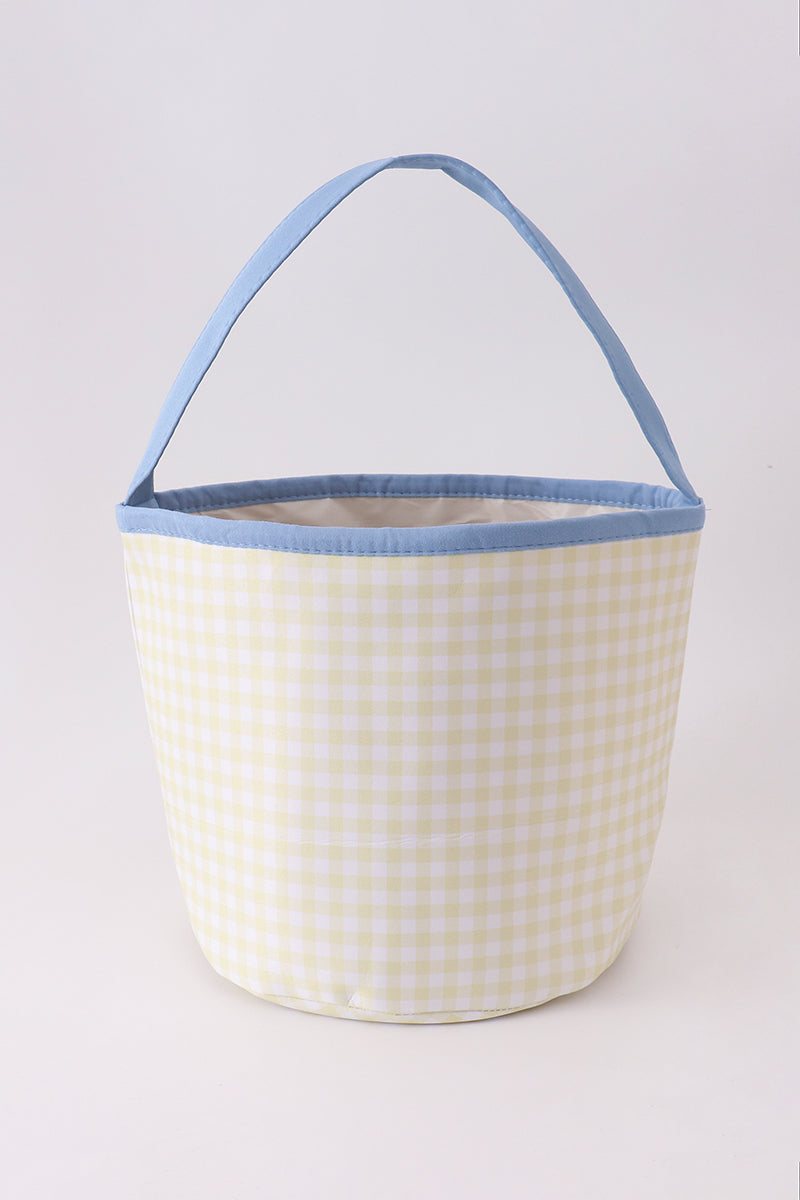 Yellow Blue Pumpkin Applique Gingham Basket