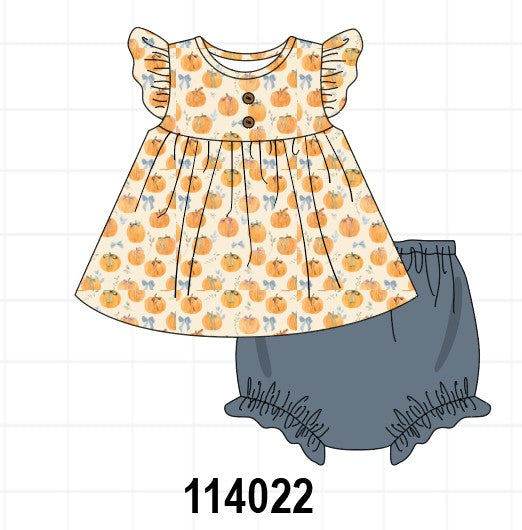 Pumpkin Bow Ruffle Bloomer Set