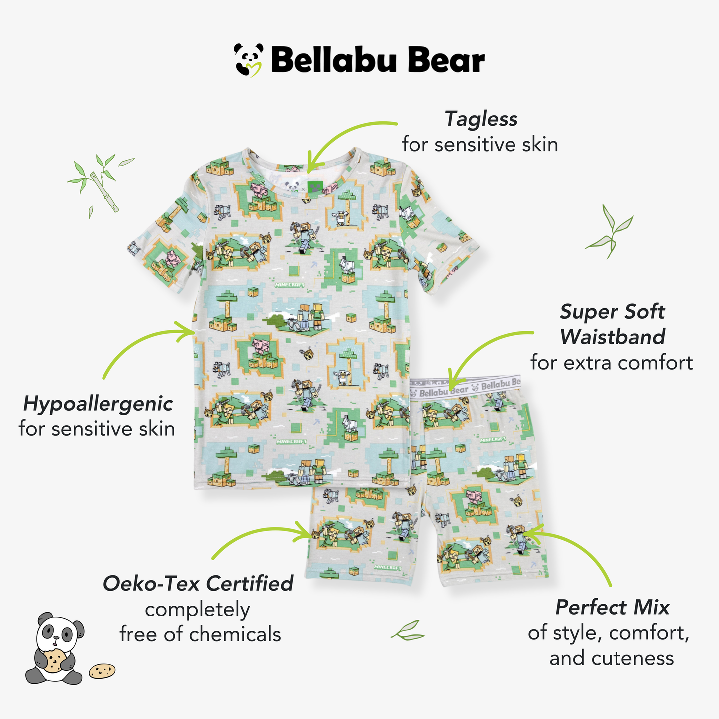 Minecraft Overworld Dreams Bamboo Kids Pajama Short Set