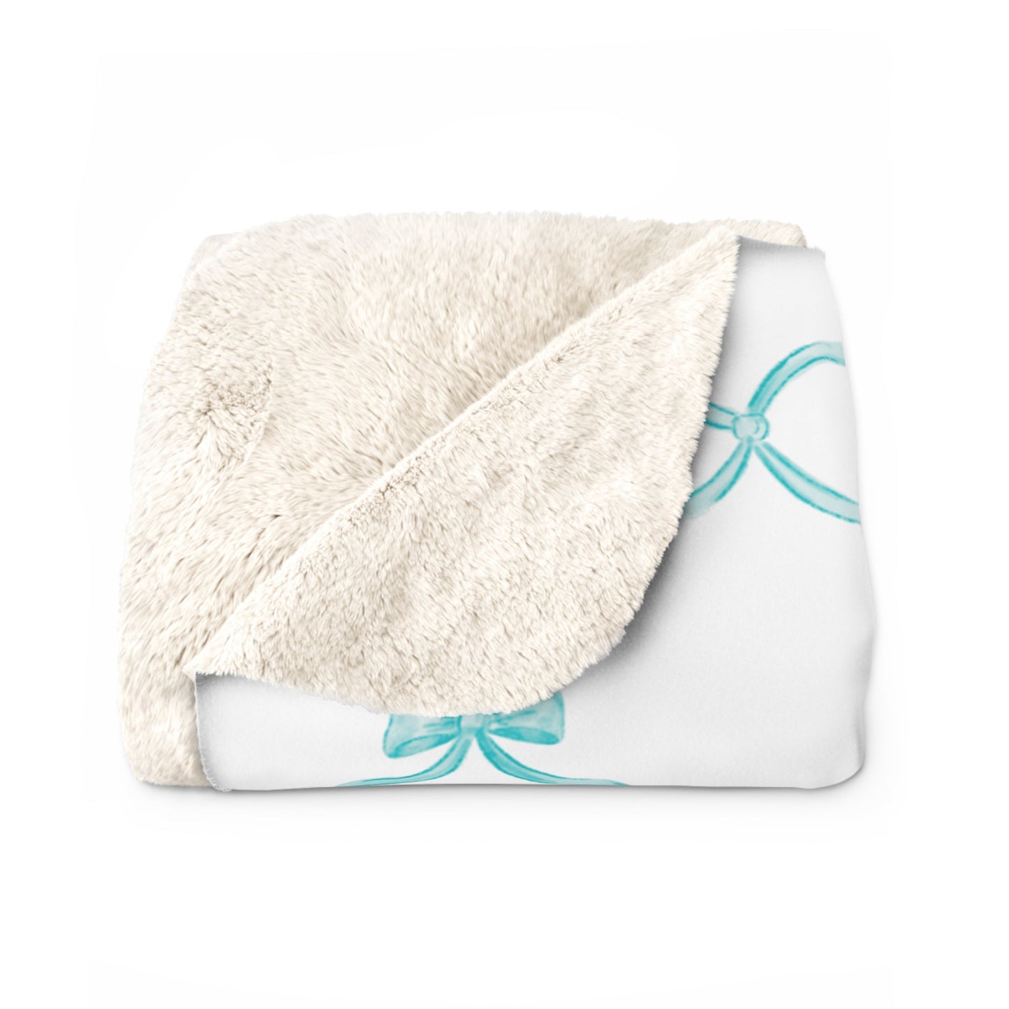 Three Bees Trellis Bow Cozy Sherpa Fleece Blanket - Aqua