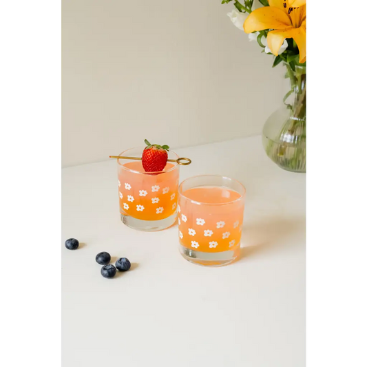 Heavy-based 11oz Checkered Cocktail Glass with Floral Design