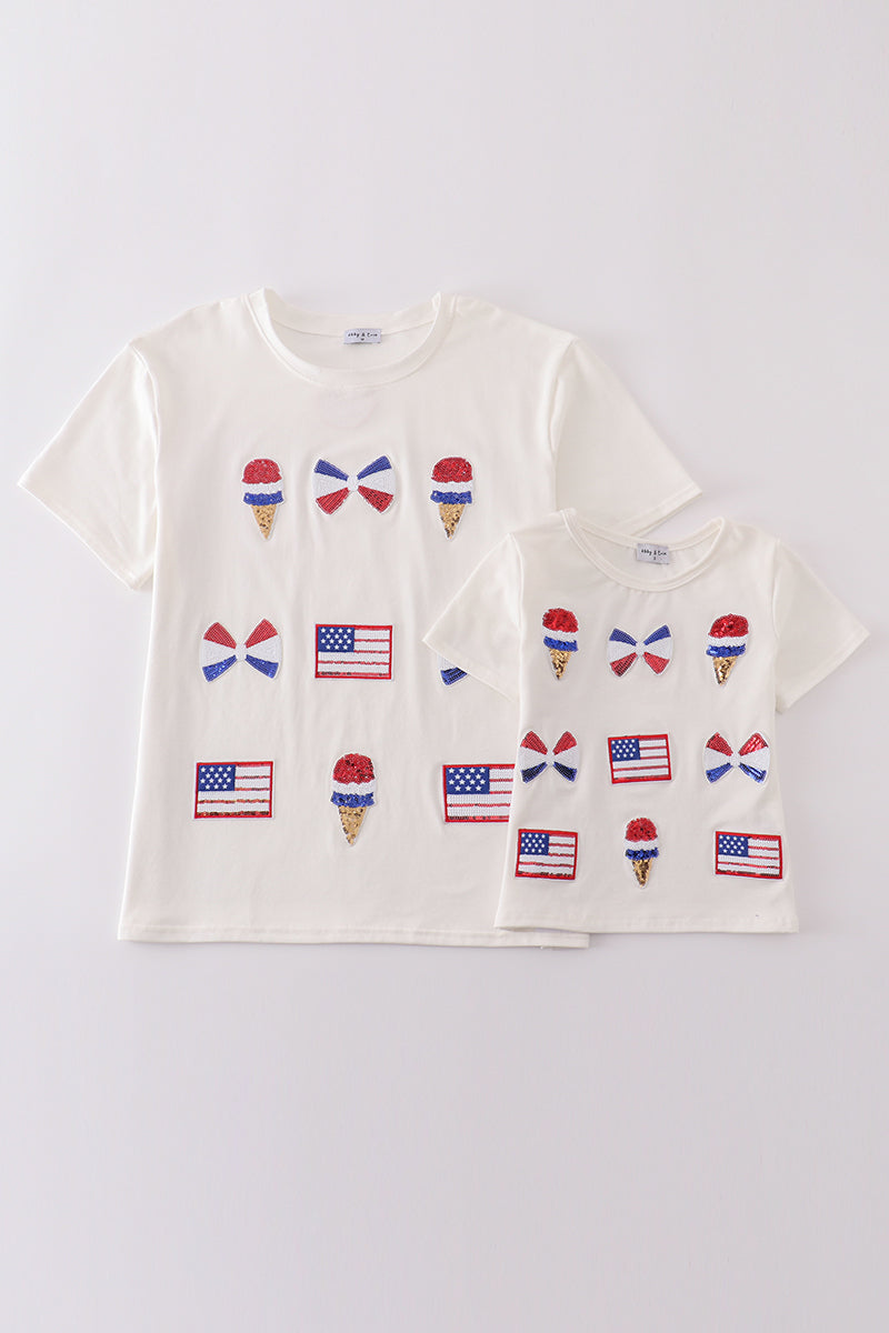 Flag bow ice-cream sequin adult top