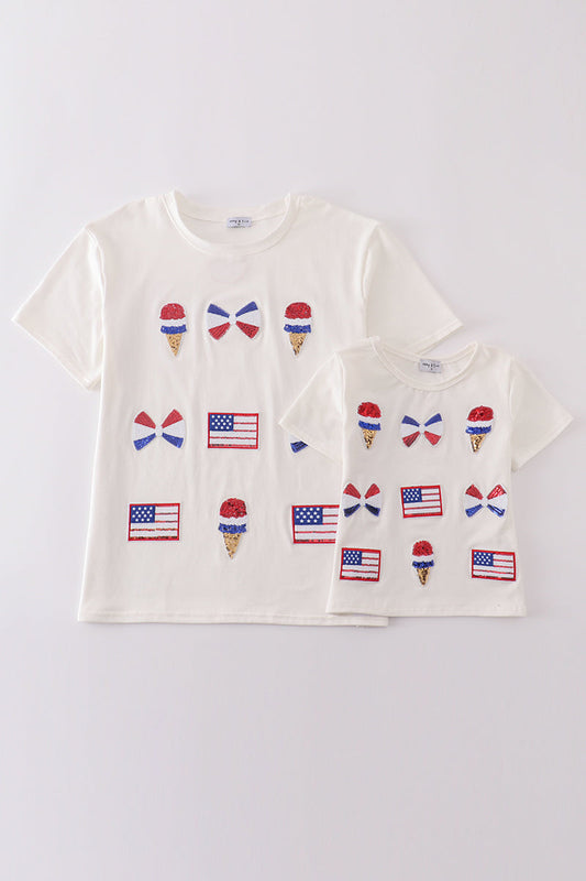 Flag bow ice-cream sequin adult top