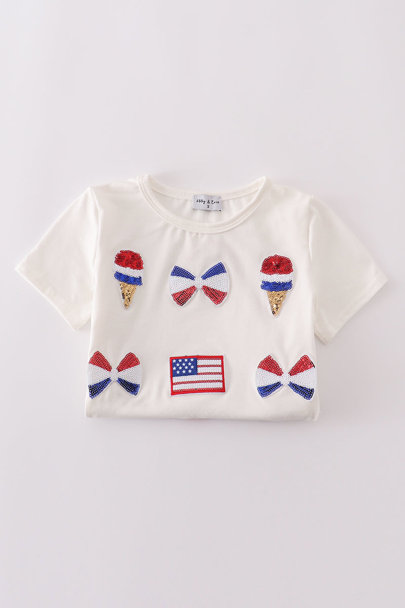 Flag bow ice-cream sequin adult top