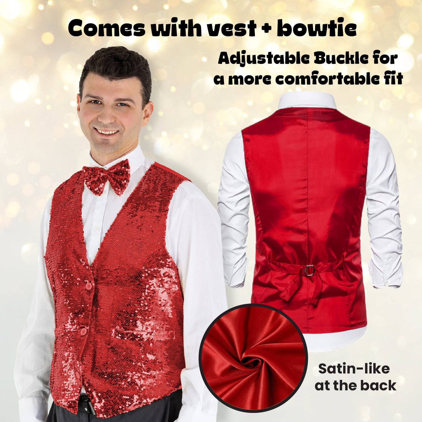 Sequin Vest with Bowtie - Adults