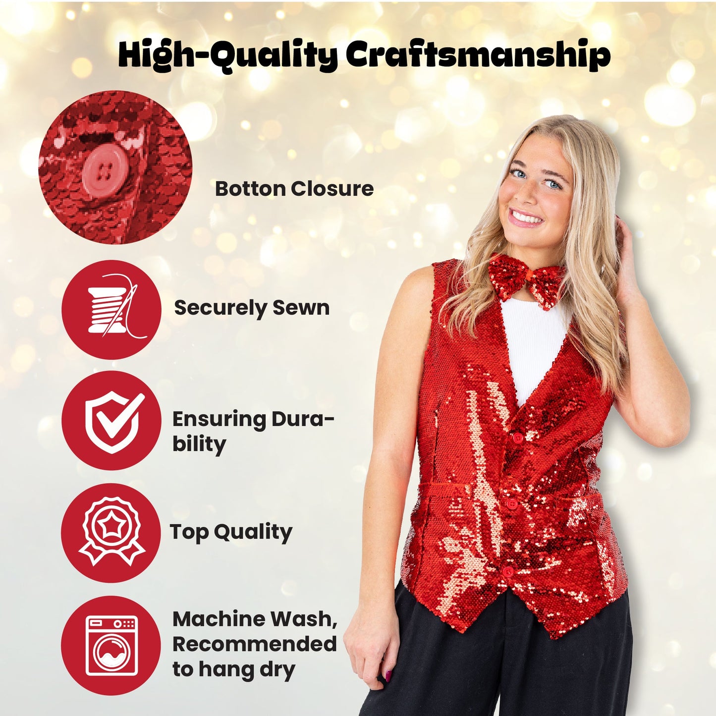 Sequin Vest with Bowtie - Adults
