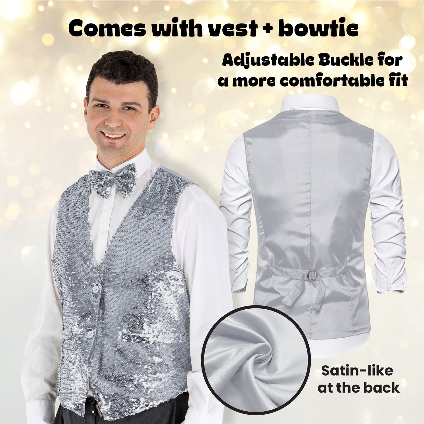 Sequin Vest with Bowtie - Adults