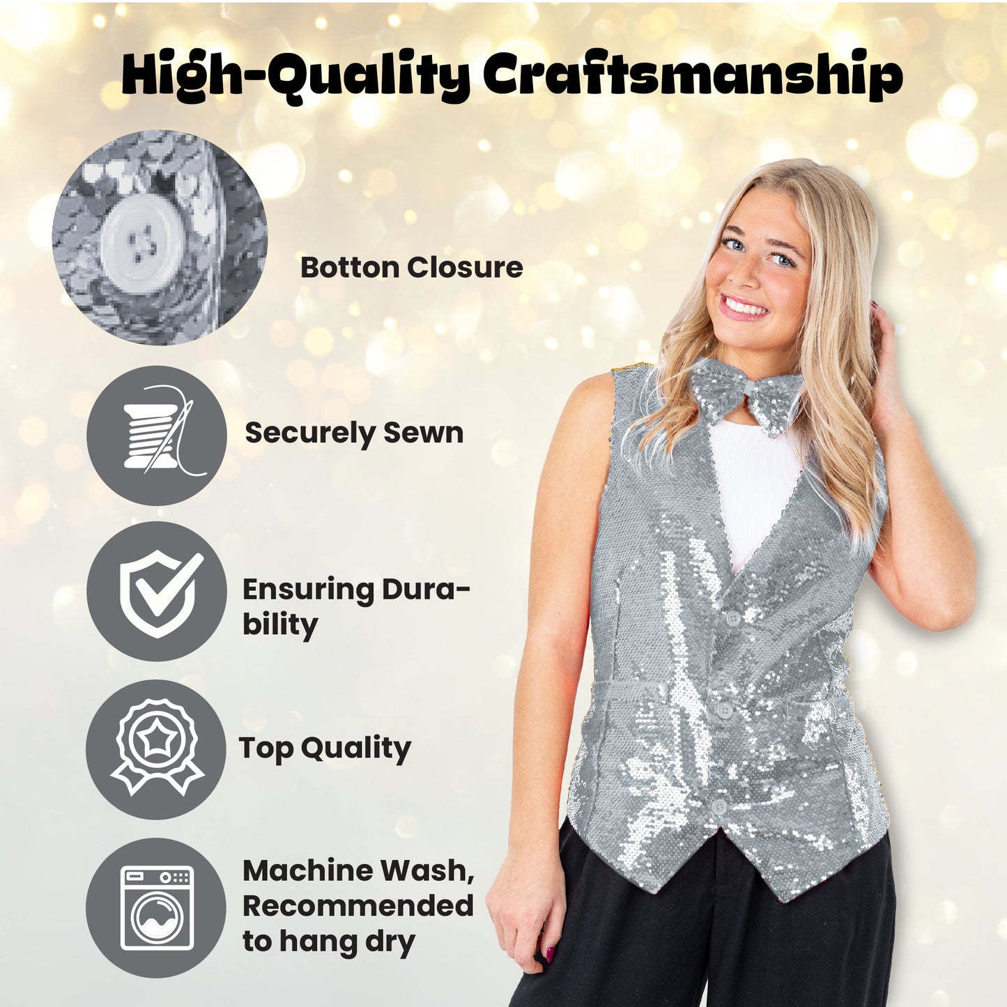 Sequin Vest with Bowtie - Adults