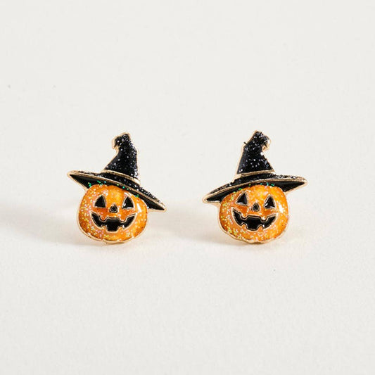 Halloween With Hat Jack O Lantern Stud Earrings