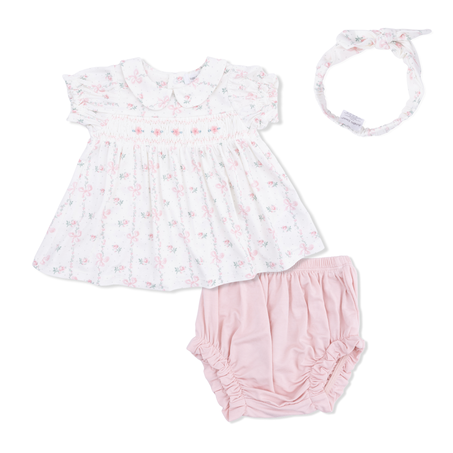 Dainty Buds and Bows - Smocked Dress Set and Headband
