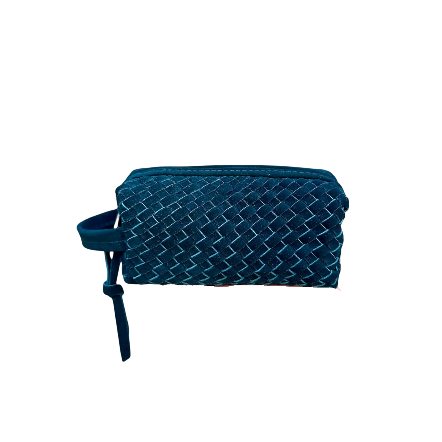 Teal Suede Woven Leather Makeup Bag