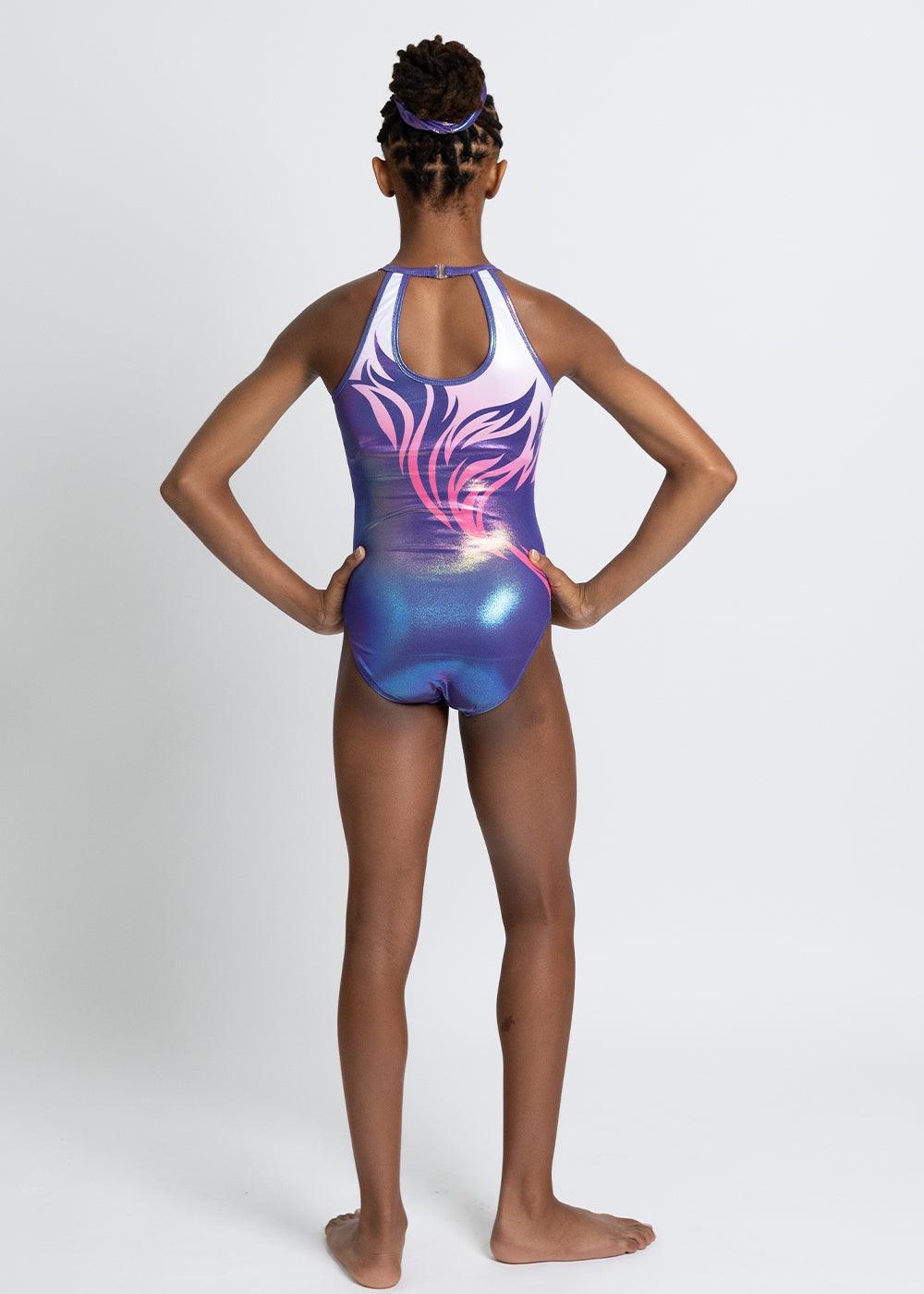 Fierce Purple Open Back Gymnastics Leotard Outfit Set