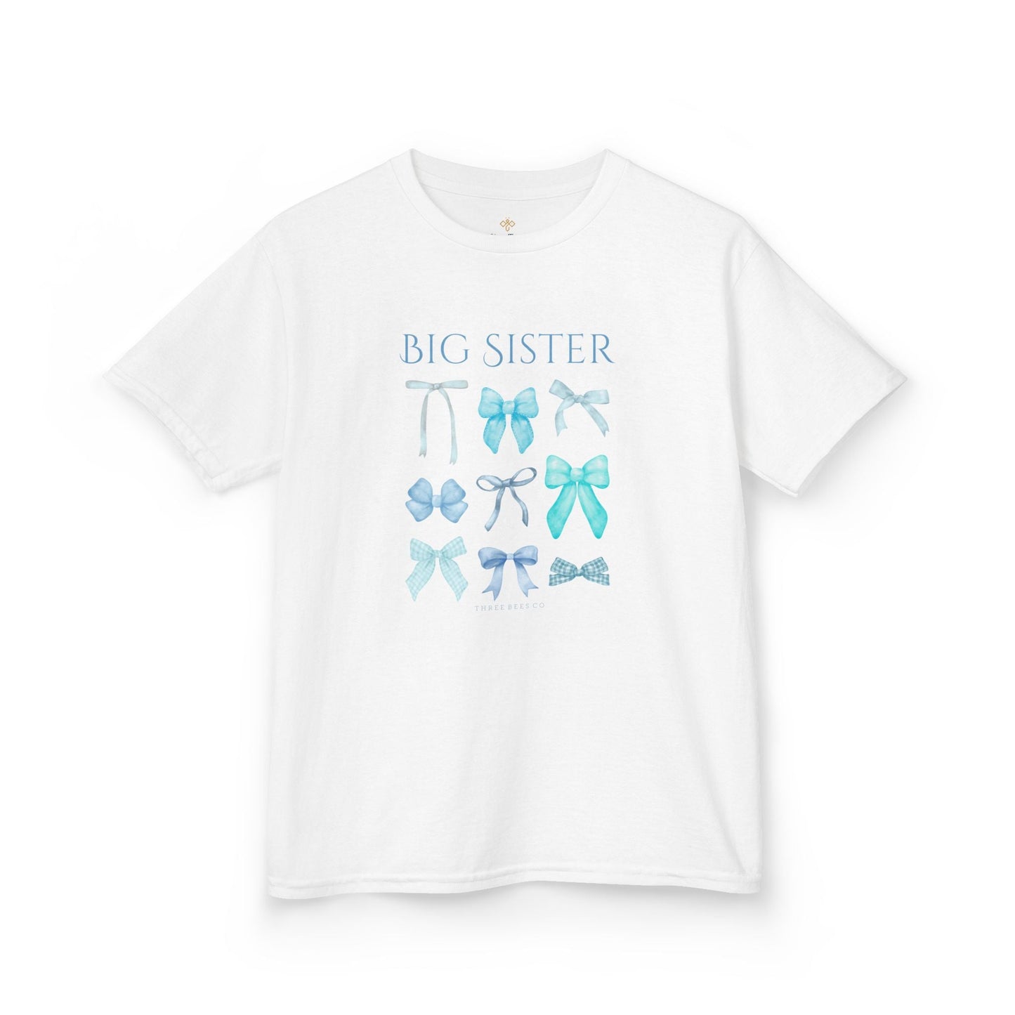 Bee the Best Big Sister Blue Bows Girls Short Sleeve Youth Hive Tee