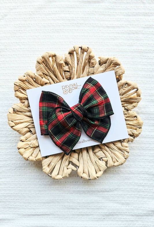 Fable Bow on Clip • Christmas Plaid