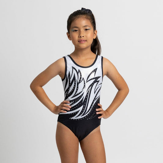 Fierce Black and White Flame Gymnastics Leotard with Shorts Set