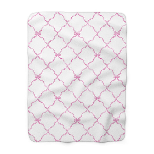 Three Bees Trellis Bow Cozy Sherpa Fleece Blanket - Bubblegum Pink