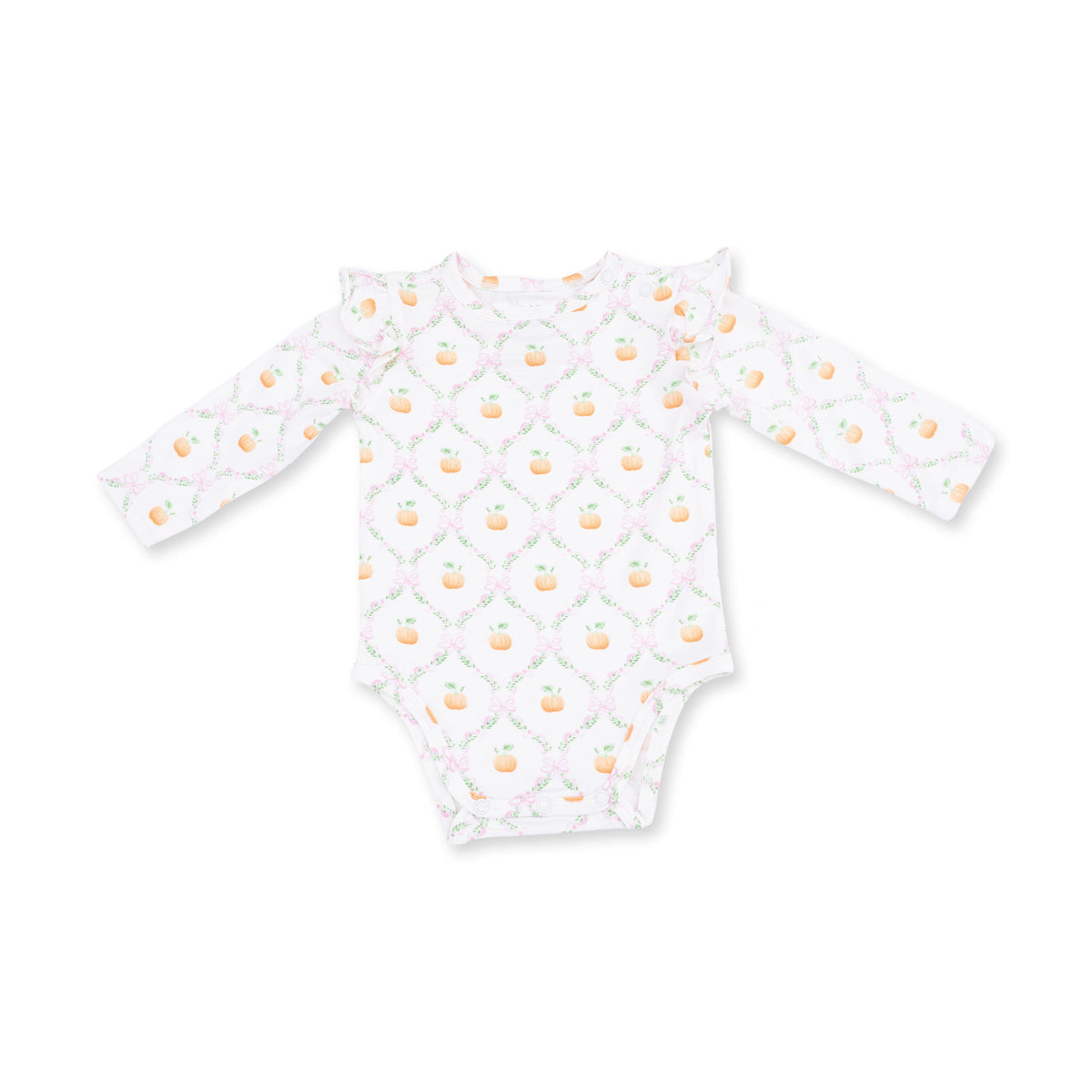 Pretty Pumpkin Trellis - Ruffle Sleeve Bodysuit with Snap Shoulder