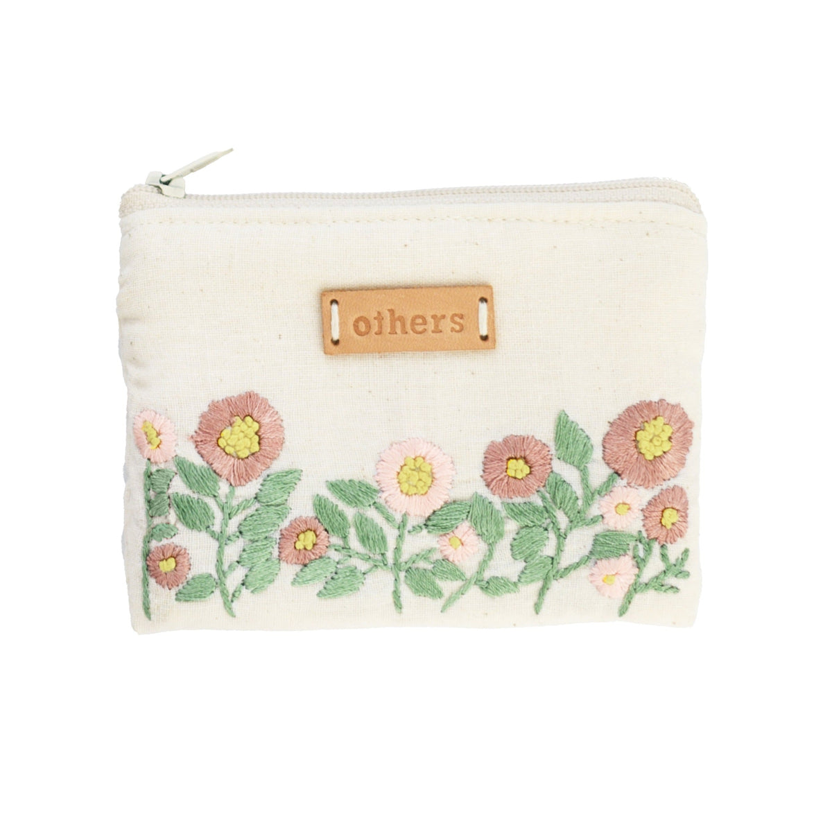 Others Embroidered Coin Purse White Floral Pink