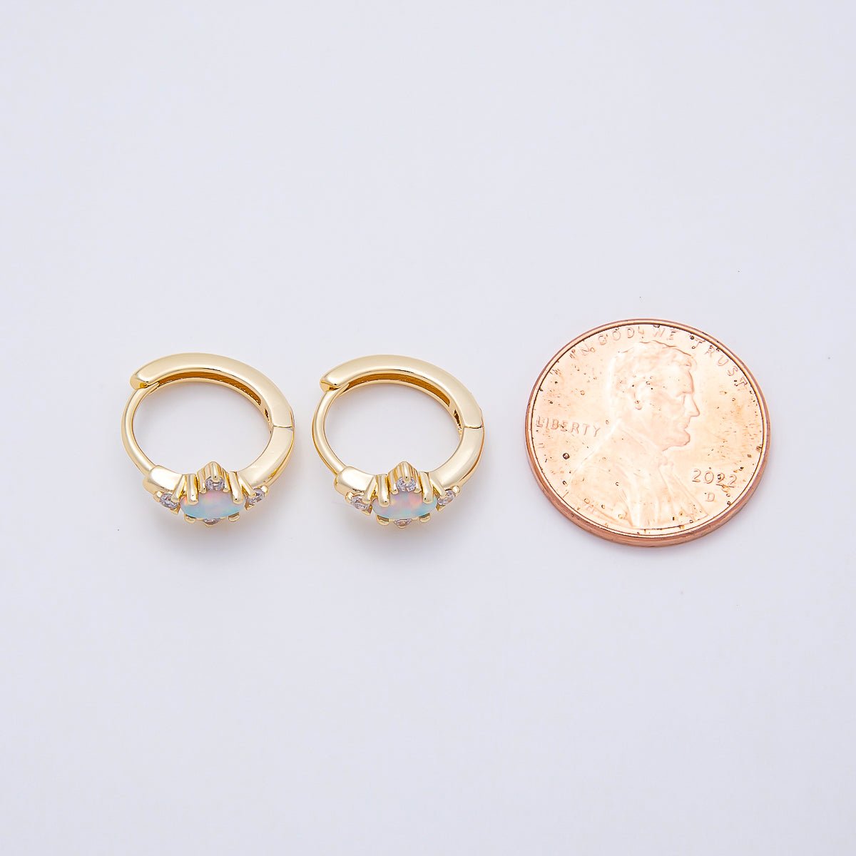14K Gold Filled 13mm CZ White Opal Cartilage Solitaire Huggie | Earrings-00458