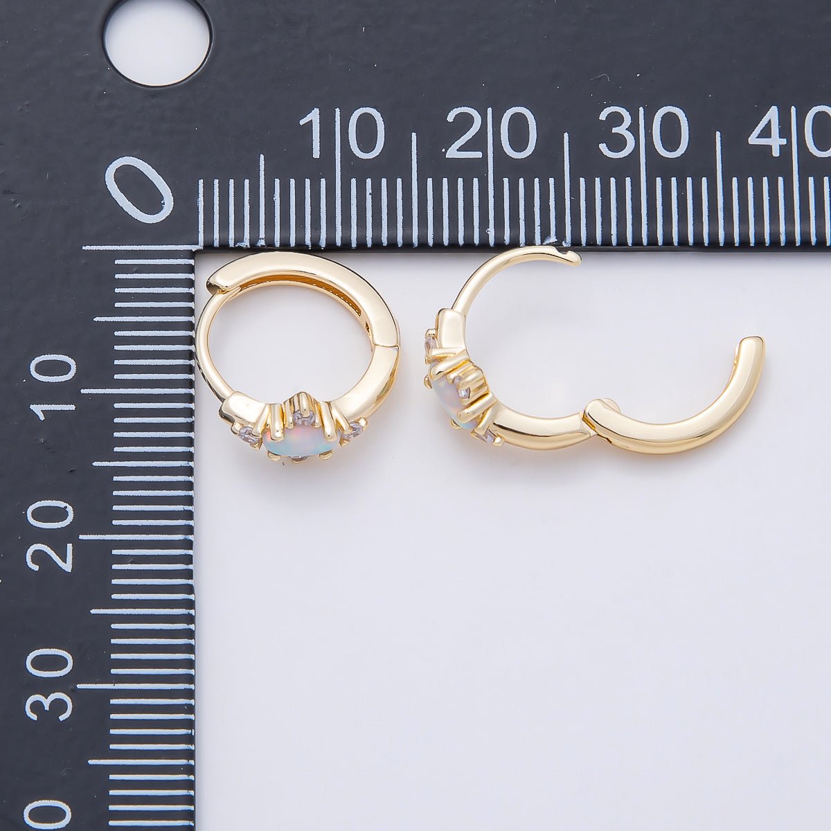 14K Gold Filled 13mm CZ White Opal Cartilage Solitaire Huggie | Earrings-00458