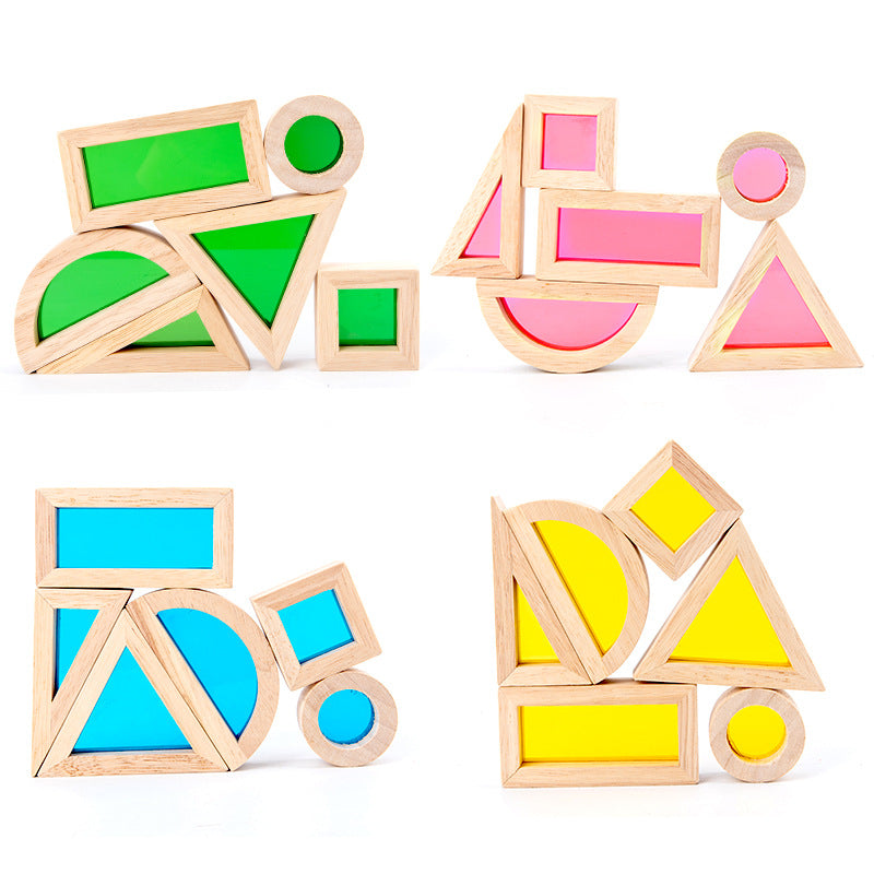 24 Pcs Rainbow Acrylic Sensory Wooden Building Blocks