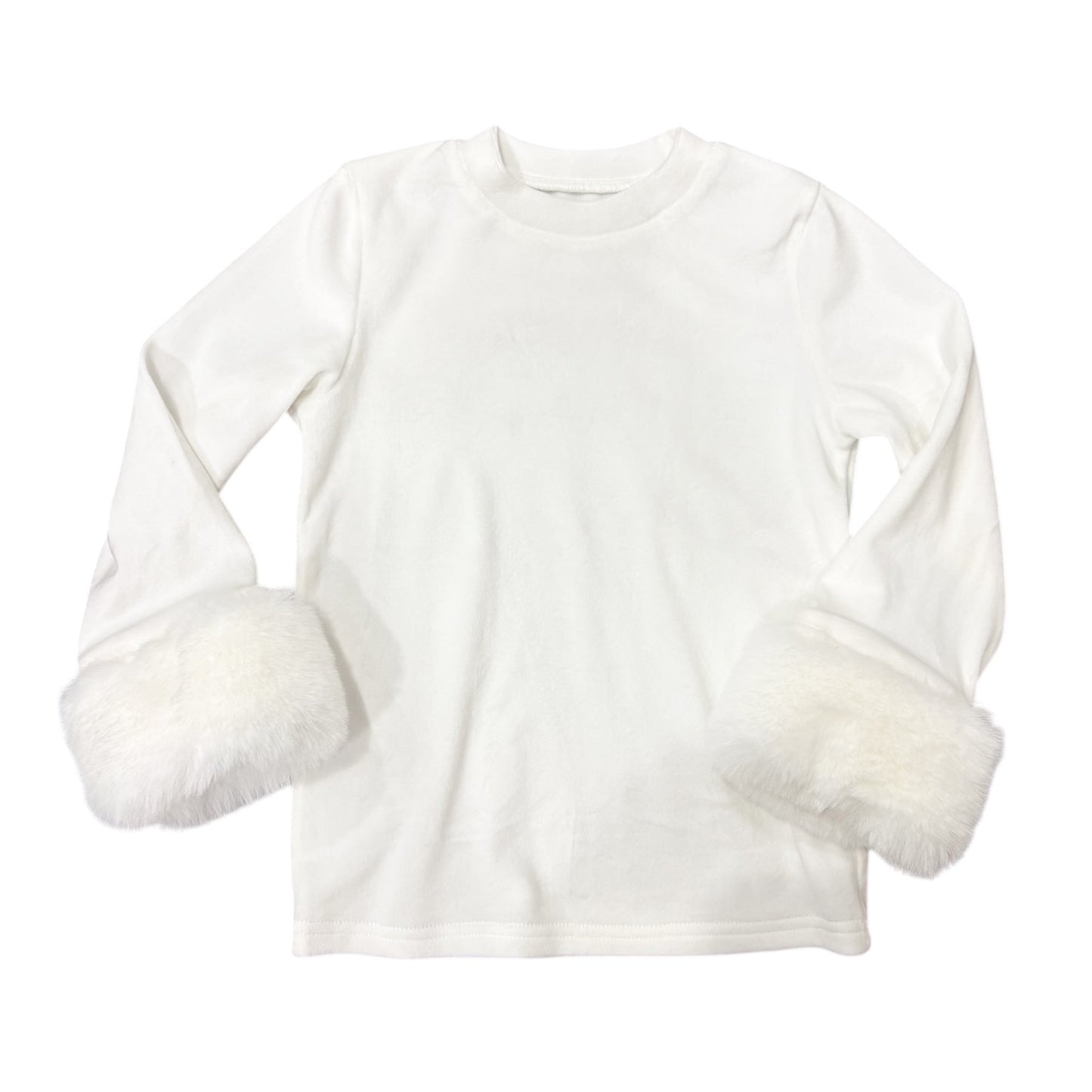 Ivory Faux Fur Cuff Long Sleeve Top - preorder