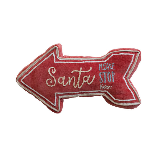 "Santa Stop Here" Velvet Arrow Shaped Lumbar Pillow