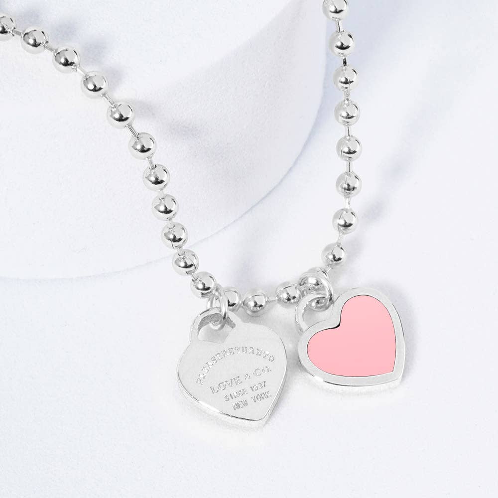 Gold Dipped Double Heart Pendant Bubble Chain Necklace