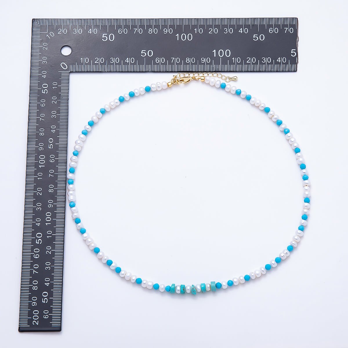 16K Gold Filled 5.5mm Blue Turquoise Shell Pearl Button Gemstone Chain 18 Inch Necklace | WA-00325